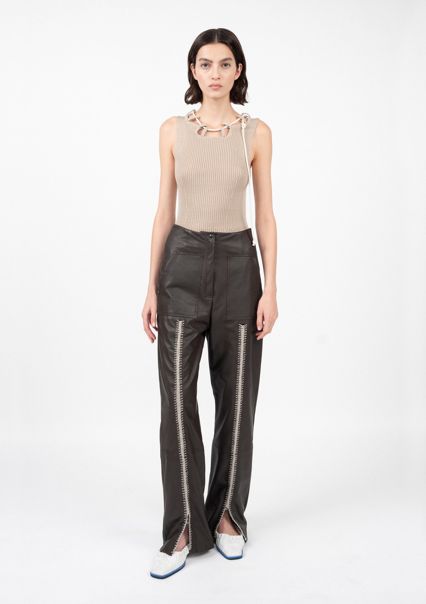 LEATHER SLIT PANTS