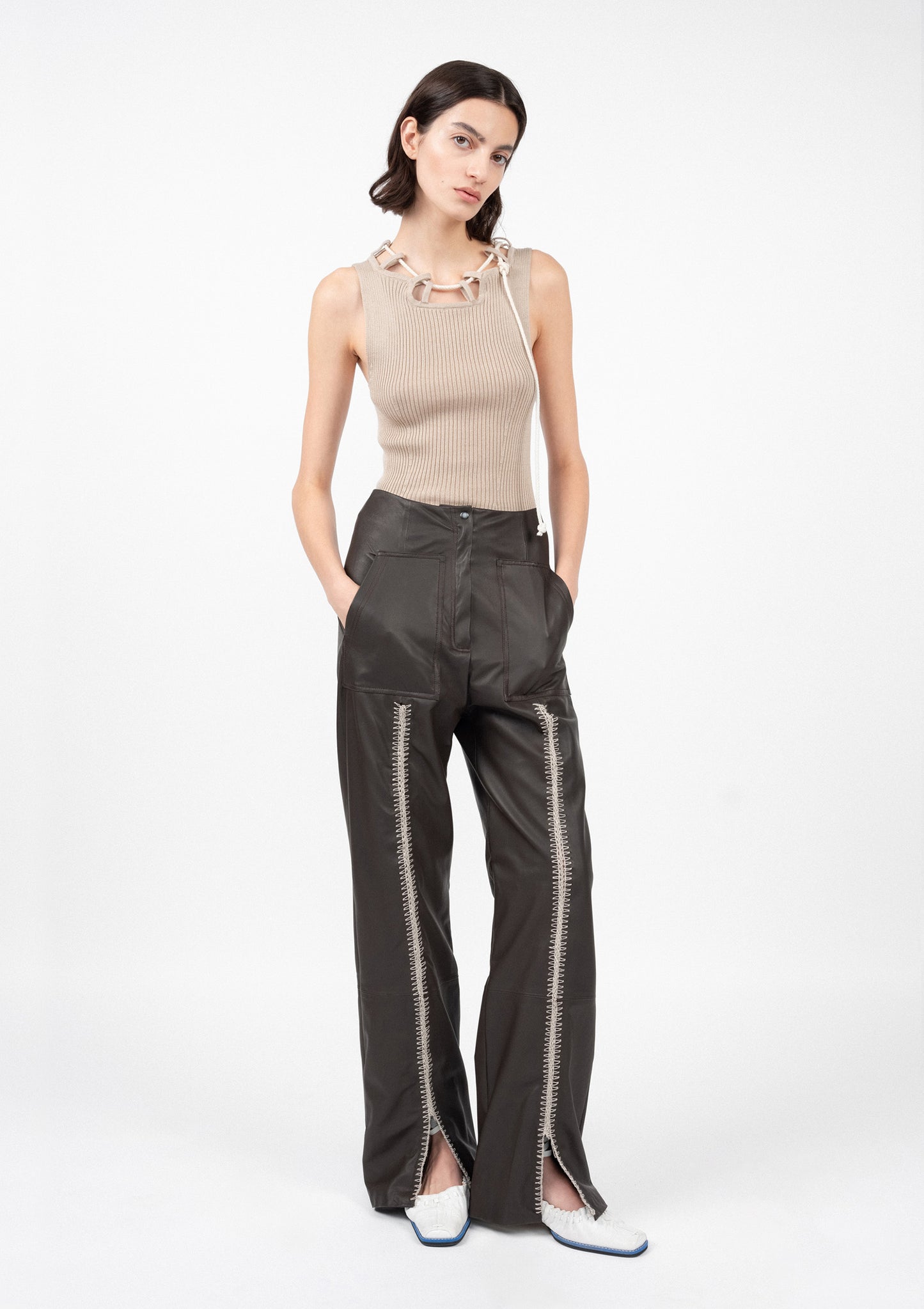 LEATHER SLIT PANTS