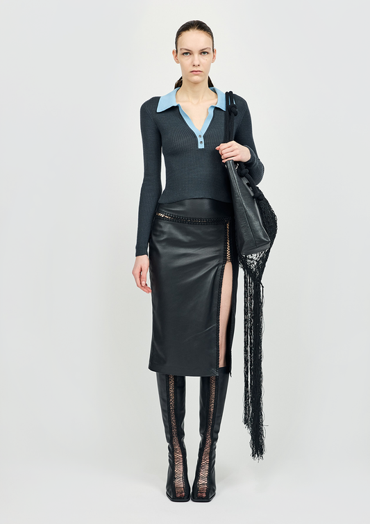 LEATHER SKIRT WITH SLIT